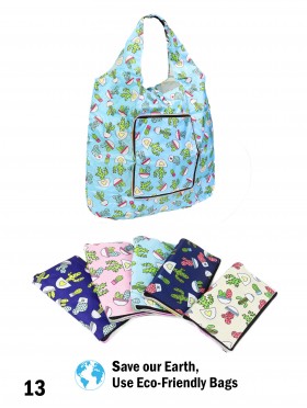 Cactus Reusable Foldable Shopping Bags W/ Zipper (12 Pcs)